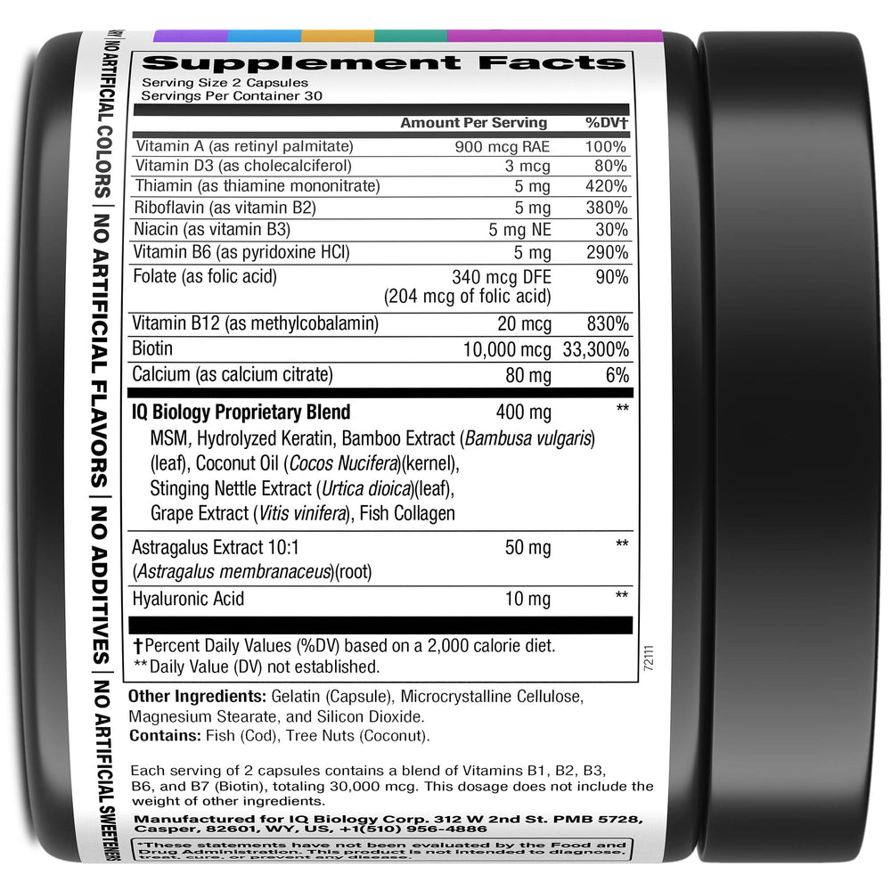 Biotin 10,000 mcg Supplement for Hair Growth with Collagen & Keratin for Hair Loss & Thinning Hair - Hair Skin and Nails Vitamins for Women & Men - Healthy Regrowth, Skin Glow & Nail Repair - 60 Pills