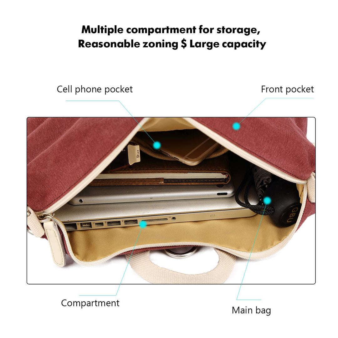 Women Backpack Canvas Rucksack Ladies Fashion Shoulder Bag (Maroon)