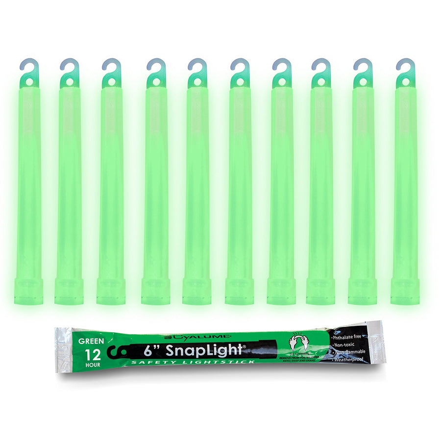 Glow Sticks Military Grade Lightstick - Premium Green 6” SnapLight Emergency Chemical Light Stick with 12 Hour Duration , 10 Pack