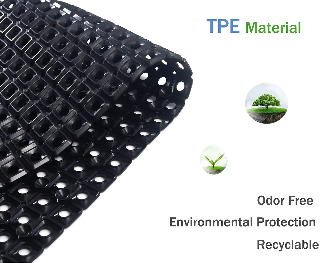 TPE Bath Tub Shower Mat Non Slip with Suction Cups Extra Soft Long Shower Bathtub Mat Baby Bath Mats for Bathroom Tub for Kids Machine Washable, Smooth/Non-Textured Surface Only 35 x 16 (Black)