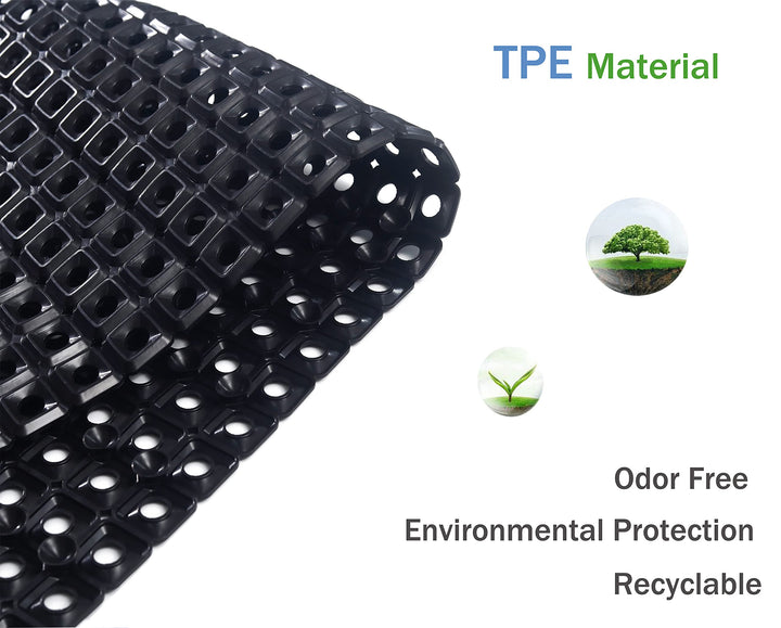 TPE Bath Tub Shower Mat Non Slip with Suction Cups Extra Soft Long Shower Bathtub Mat Baby Bath Mats for Bathroom Tub for Kids Machine Washable, Smooth/Non-Textured Surface Only 35 x 16 (Black)