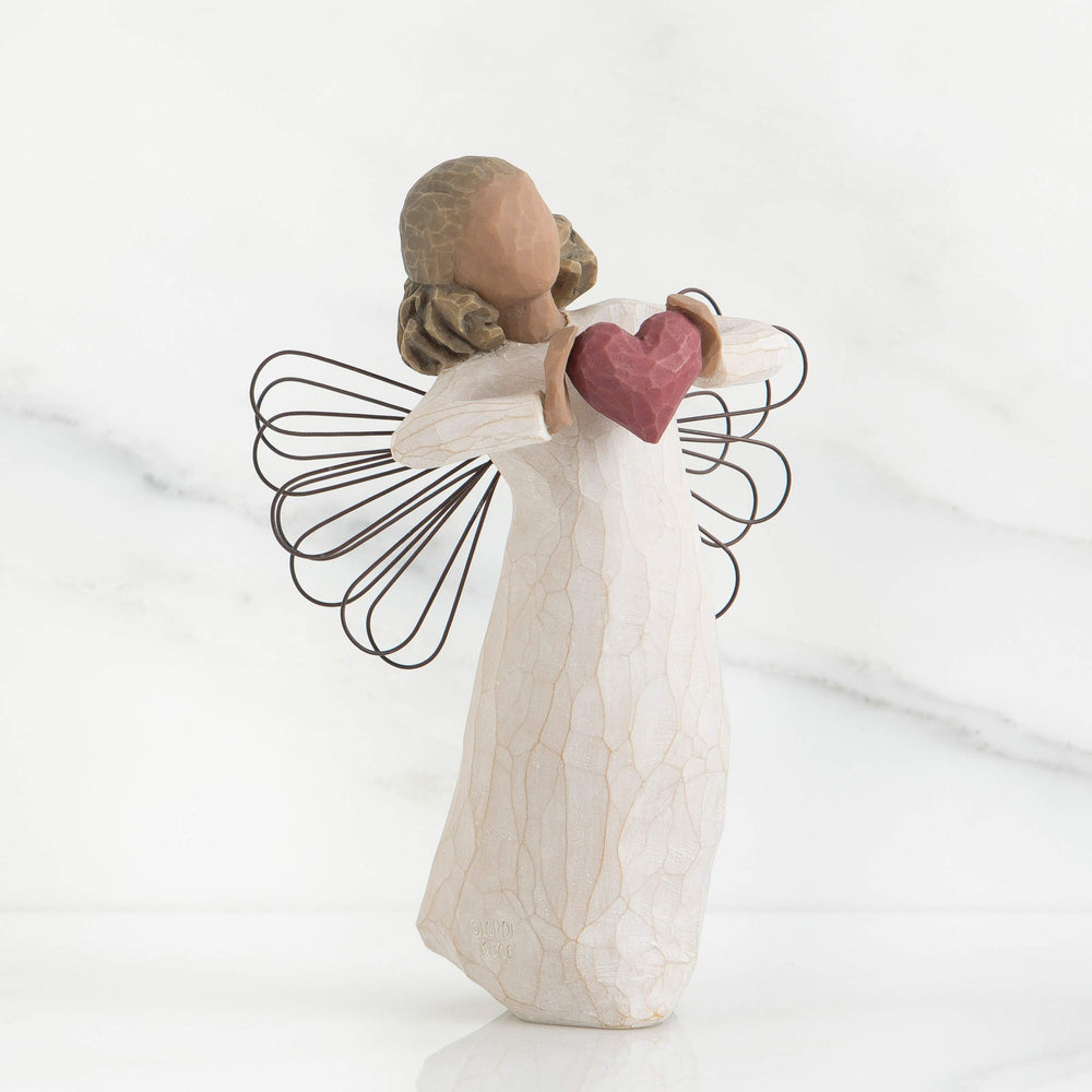 with Love Angel, You are Loved, Figure Holding Out Red Heart, Gift for Wedding, Anniversary or Valentine’s Day, Sculpted Hand-Painted Darker-Skin Figure
