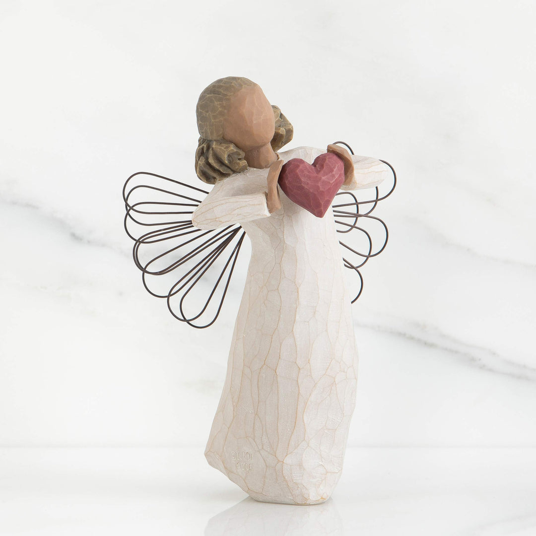 with Love Angel, You are Loved, Figure Holding Out Red Heart, Gift for Wedding, Anniversary or Valentine’s Day, Sculpted Hand-Painted Darker-Skin Figure