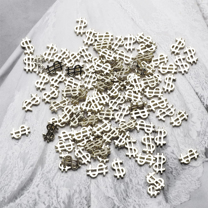 100pieces Luxury 3D Silver Dollar Sign Nail Art Charms Dollar Mark Shape Nail Stickers Jewels Bill Money Design Nail Art Studs Accessories for Women Girls Ladies (0.24inchx0.37inch)