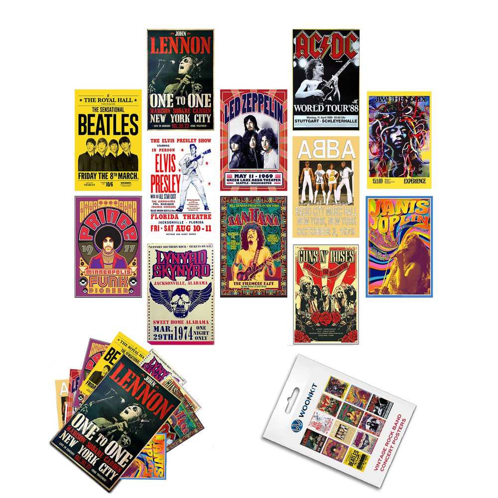 Woonkit Vintage Rock Band Posters for Room Aesthetic, 70s 80s 90s Retro Music Room Wall Bedroom Decor Wall Art, Vintage Rock Band Music Concert Poster Wall Collage, Old Music Album Cover Prints (12