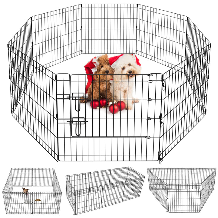 Puppy Pet Playpen 8 Panel 24 Inch Indoor Outdoor Metal Portable Folding Animal Exercise Dog Fence Ideal for Pet Animals Dog Cat Rabbit Breed Puppy (24 x 24 x 8)
