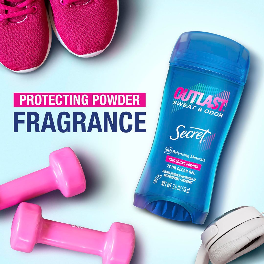 Outlast Antiperspirant Deodorant for Women, Sweat &amp; Odor Protection, PH Balancing Minerals, Clear Gel, Protecting Powder Scent, 2.6 Oz