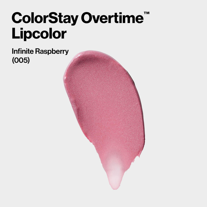 Revlon ColorStay Overtime Lipcolor, Dual Ended Longwearing Liquid Lipstick with Clear Lip Gloss, with Vitamin E in Pink, Infinite Raspberry (005), 0.07 oz