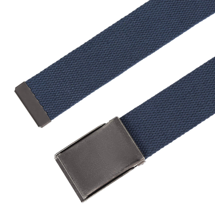 Canvas Web Belt | Cut to Fit Up to 52 | Flip-Top Matte Silver Nickel Buckle (Navy)