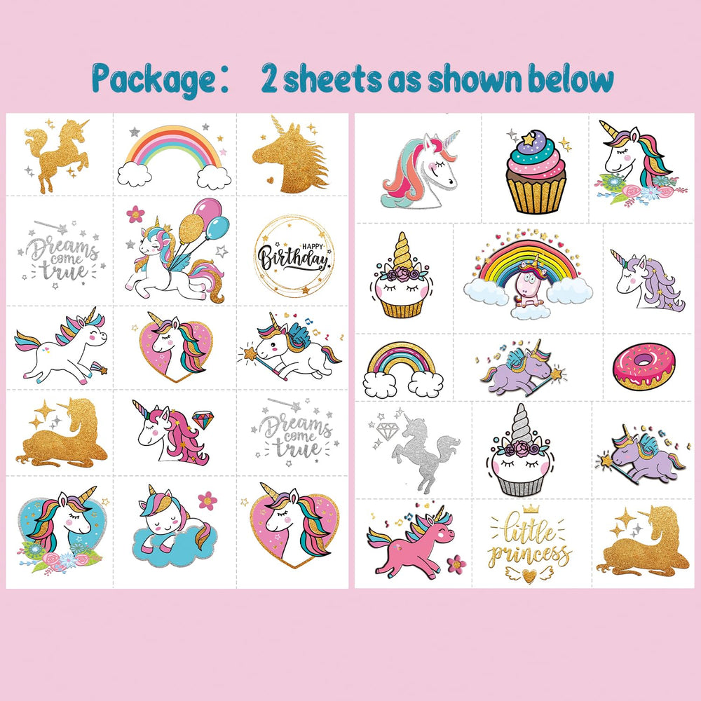 30 Styles Temporary Tattoos for Kids,Unicorn Birthday P