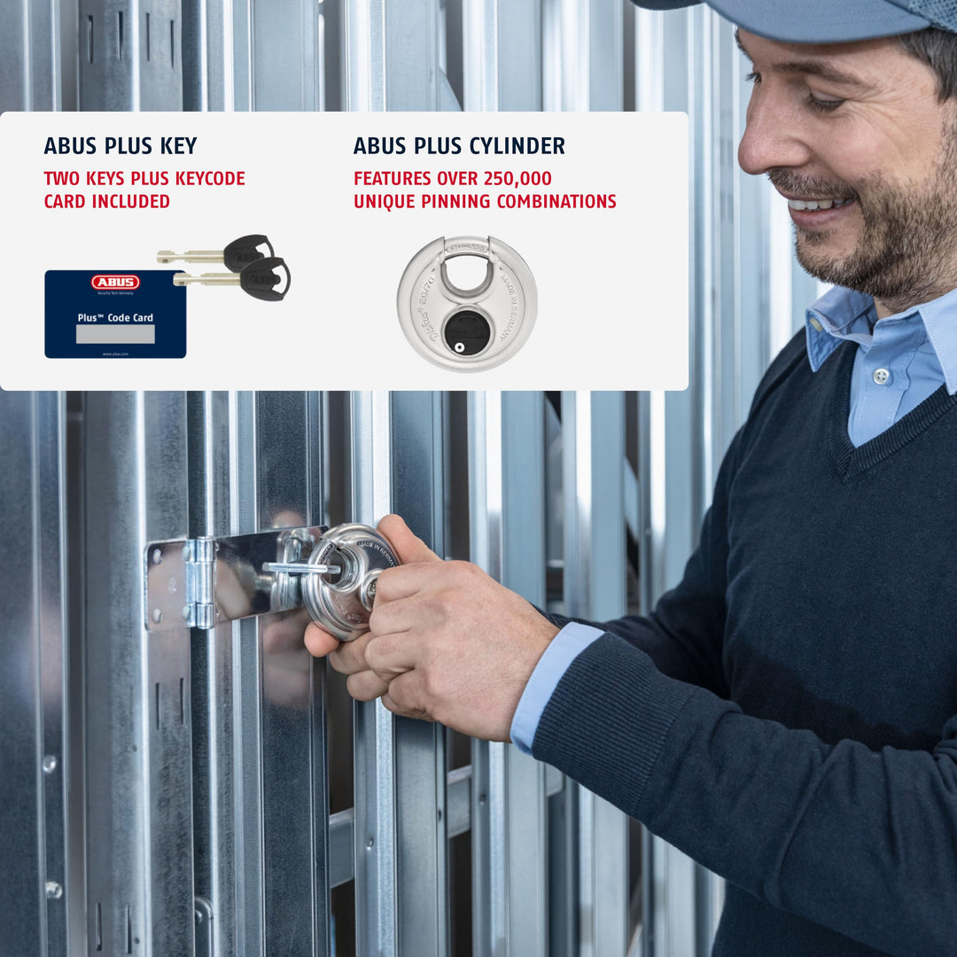 Diskus 20/70 Heavy Duty Stainless Steel Disk Padlock - Rustproof Storage Lock with 3/8 Shackle - Made in Germany - Keyed Different
