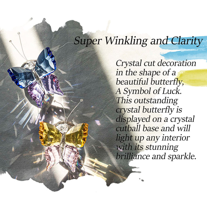 H&amp;D HYALINE &amp; DORA Set 2pcs Elegant Crystal Flying Butterfly with Ball Base Glass Animal Collectible Figurines Paperweight Art Craft Table Ornament Home Wedding Decor Xmas Women Gift