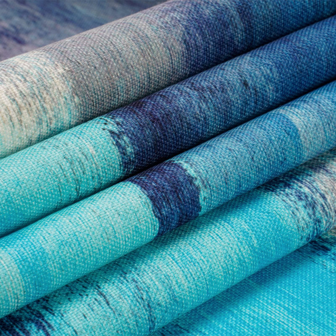 Modern Art Table Runner with 4 Placemats, Turquoise and Grey Abstract Waterproof Linen Table Runners Placemats Set for Dining Table Heat Resistant Set