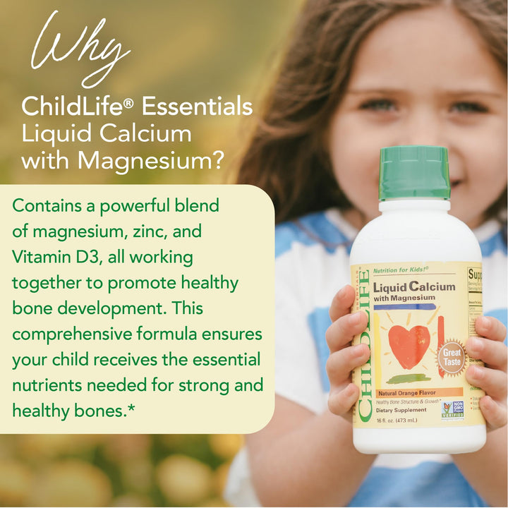 ChildLife Essentials Liquid Calcium Supplement for Kids - Baby Calcium with Magnesium, Zinc, and Vitamin D3 - Orange Flavor, 16 fl oz (4 Pack)