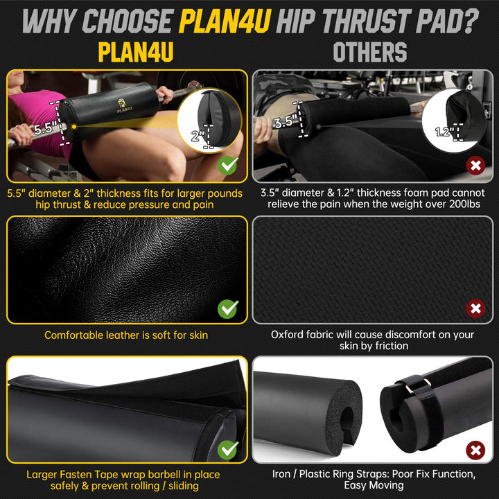 Barbell Pad for Bench Press Hip Thrust Weightlifting, Upgraded Board Press with 2 inches Non-Slip Thickness Leather Foam Pad Fits Standard Olympic Bars for Powerlifting Bench Workout, Black