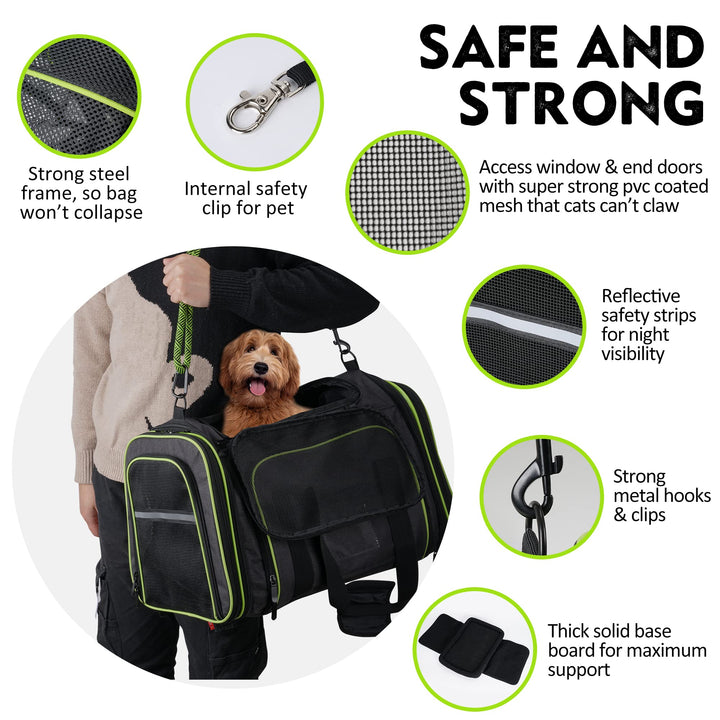 - 4 Side Expandable Pet Carrier for Cats and Small Dogs - with Pet Leash, Travel Water Bottle and Collapsible Container - TSA Airline Approved - Soft-Sided Large Cat Carrier