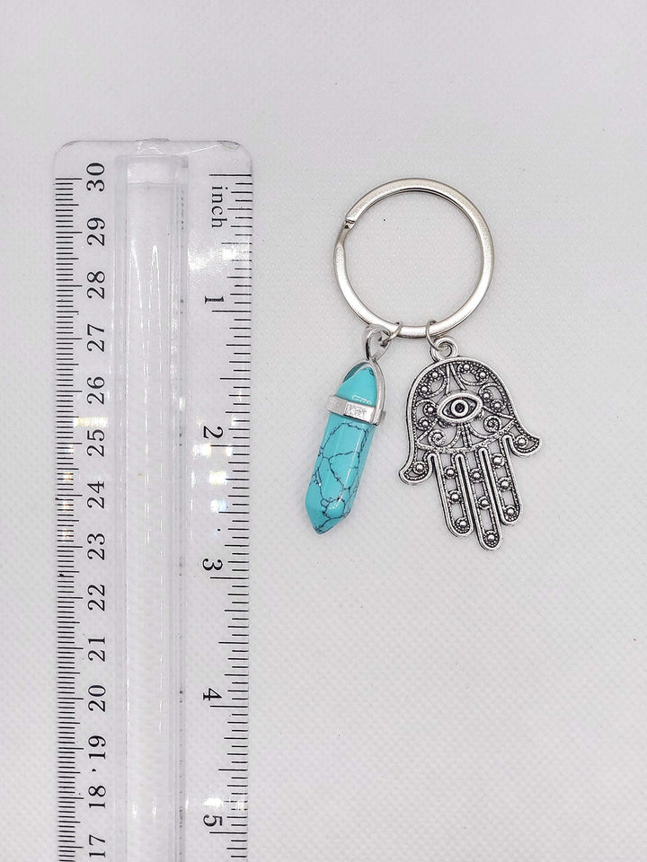 Hamsa Hand Evil Eye Keychain Charm Nazar Crystal Adorno Key Holder Bag Ring Backpack Purse Decoration Stuff Protection Self Aesthetic Accessories Amulet w/Gemstone (1.5” x 3”)