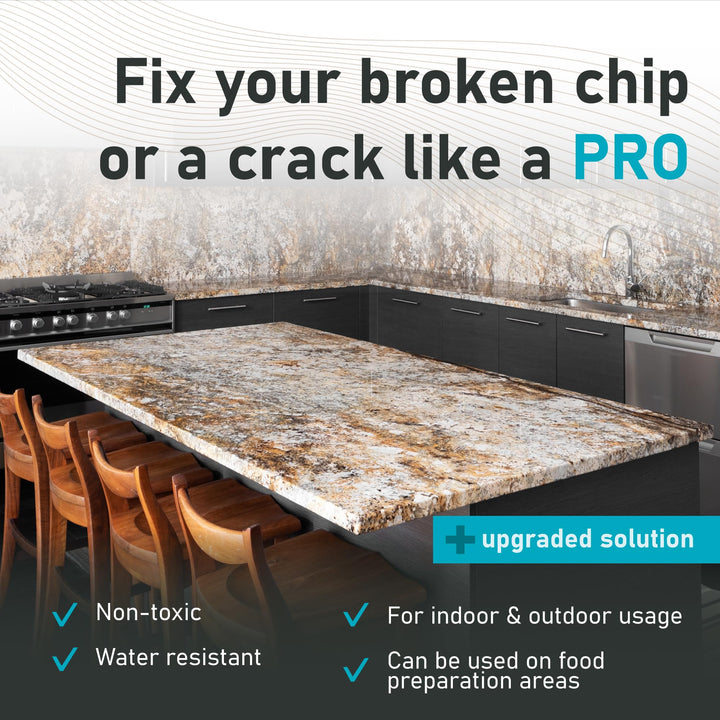 Granite Repair Kit (Black, UBA TUBA) I Suitable for Most Repairs I Also for Tile, Countertop, Fiberglass &amp; Ceramic Surfaces I Fix Broken Chips &amp; Cracks in Minutes