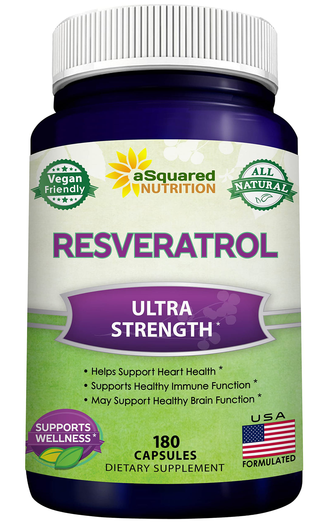 100% Natural Resveratrol - 1000mg Per Serving Max Strength (180 Capsules) Antioxidant Supplement, Trans-Resveratrol Pills for Heart Health &amp; Pure, Polyphenols