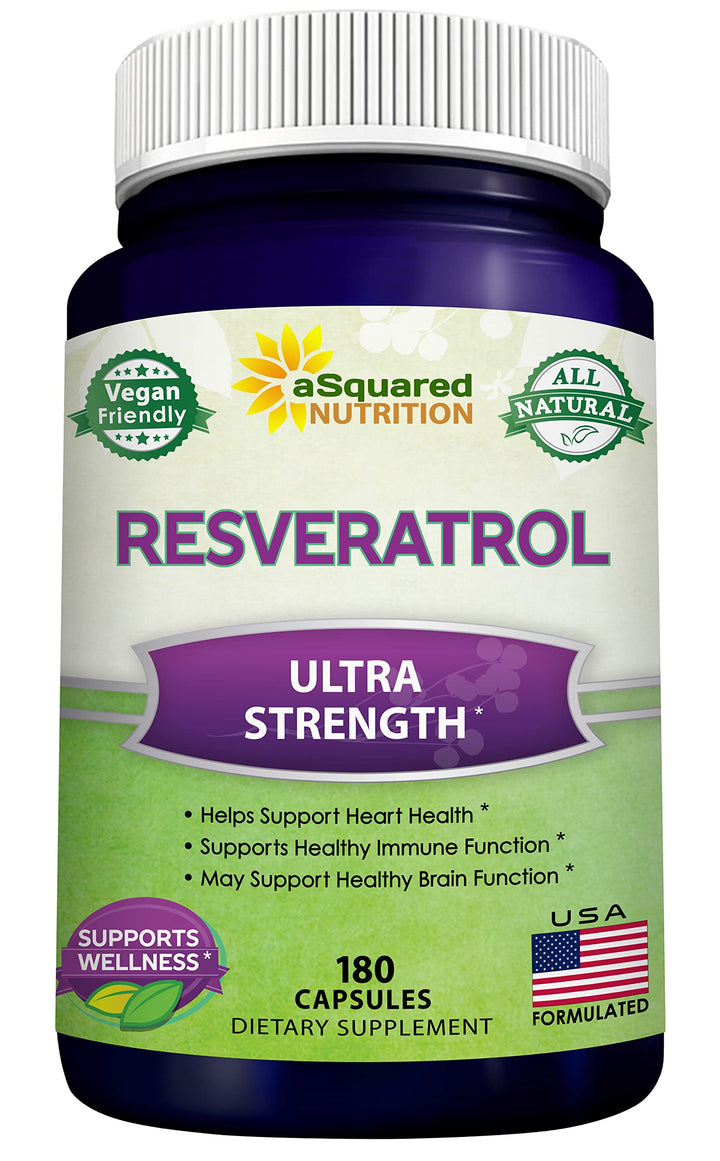 100% Natural Resveratrol - 1000mg Per Serving Max Strength (180 Capsules) Antioxidant Supplement, Trans-Resveratrol Pills for Heart Health &amp; Pure, Polyphenols