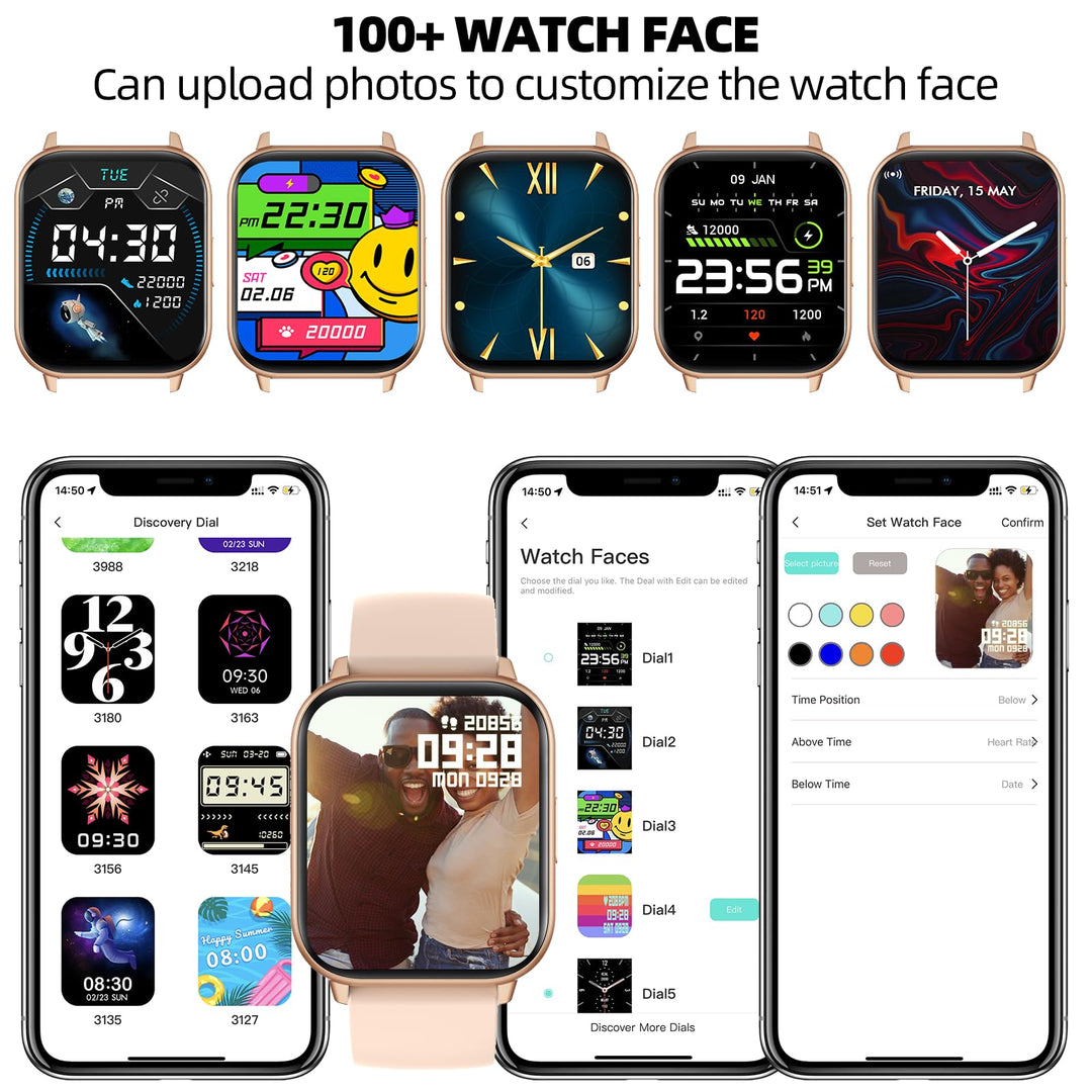1.7'' Phone Smart Watch Answer/Make Calls, Fitness Watch with AI Control Call/Text, Android Smart Watch for iphone Compatible, Full Touch Smartwatch for Women Men, Heart Rate/Sleep Monitor Watch