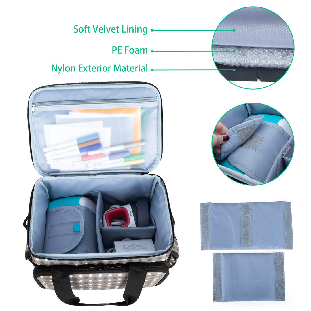 Yarwo Carrying Case Compatible with Cricut Joy, Tote Bag with Detachable Divider for Power Adapter and Craft Accessories, Dots
