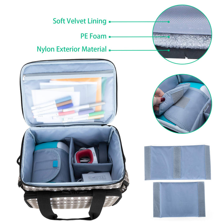 Yarwo Carrying Case Compatible with Cricut Joy, Tote Bag with Detachable Divider for Power Adapter and Craft Accessories, Dots