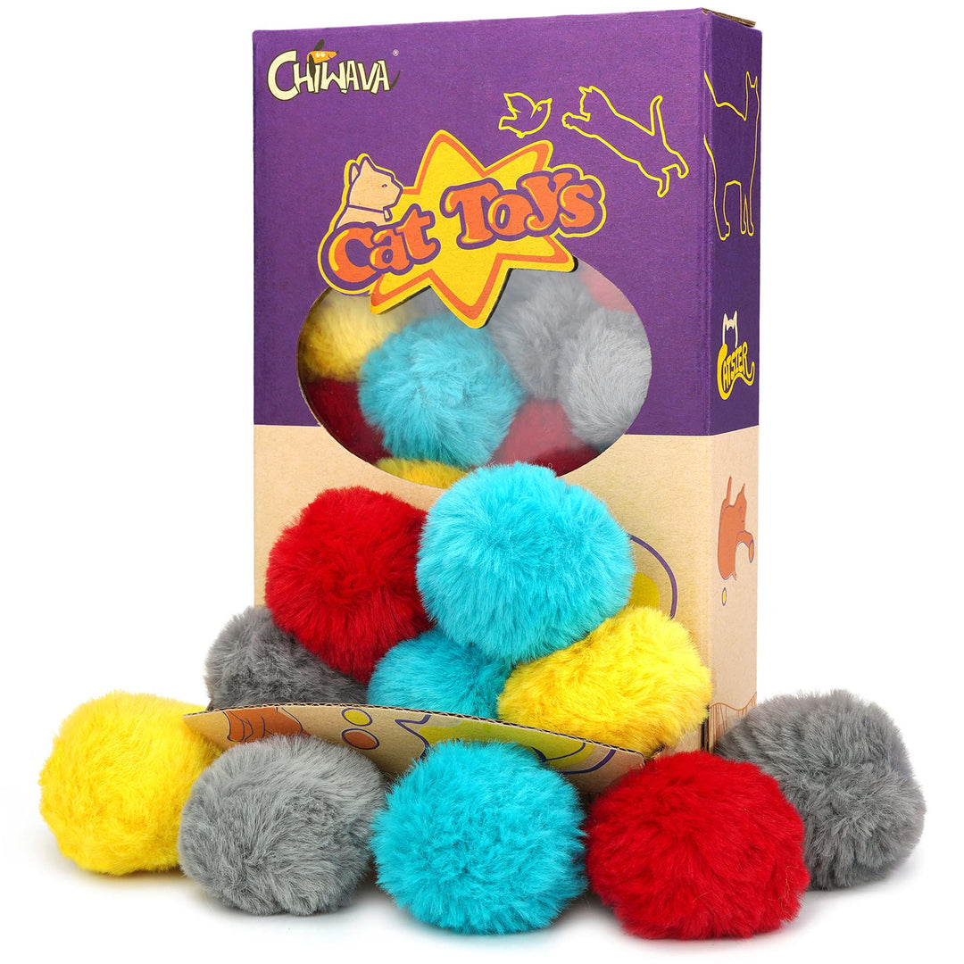CHIWAVA 24PCS 1.8 Catnip Furry Cat Toys Ball Soft Pom Pom Balls Kitten Chasing Quiet Play Assorted Color