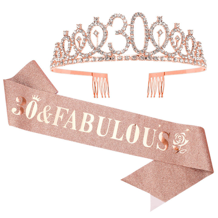 30th Birthday Sash and Tiara for Women Rose Gold Crown 30 and Fabulous Sash &amp; Crown Set 30th Birthday Gifts for Women 30th Birthday Decorations Women