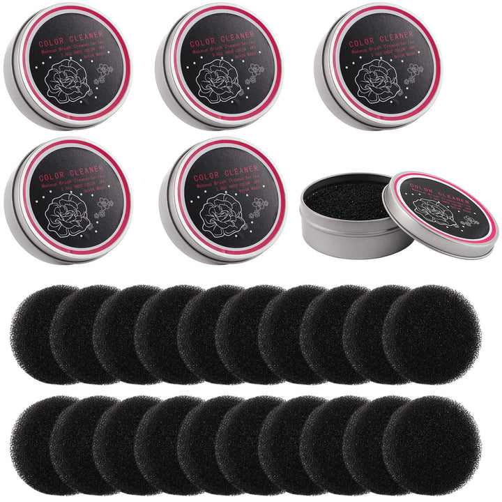 6 Pack Color Removal Cleaner Sponge with 20 Pack Replacement Sponge, Dry Makeup Brush Quick Cleaner Sponge, Easily Clean Makeup Brushes Without Water or Chemical Solution for Travel