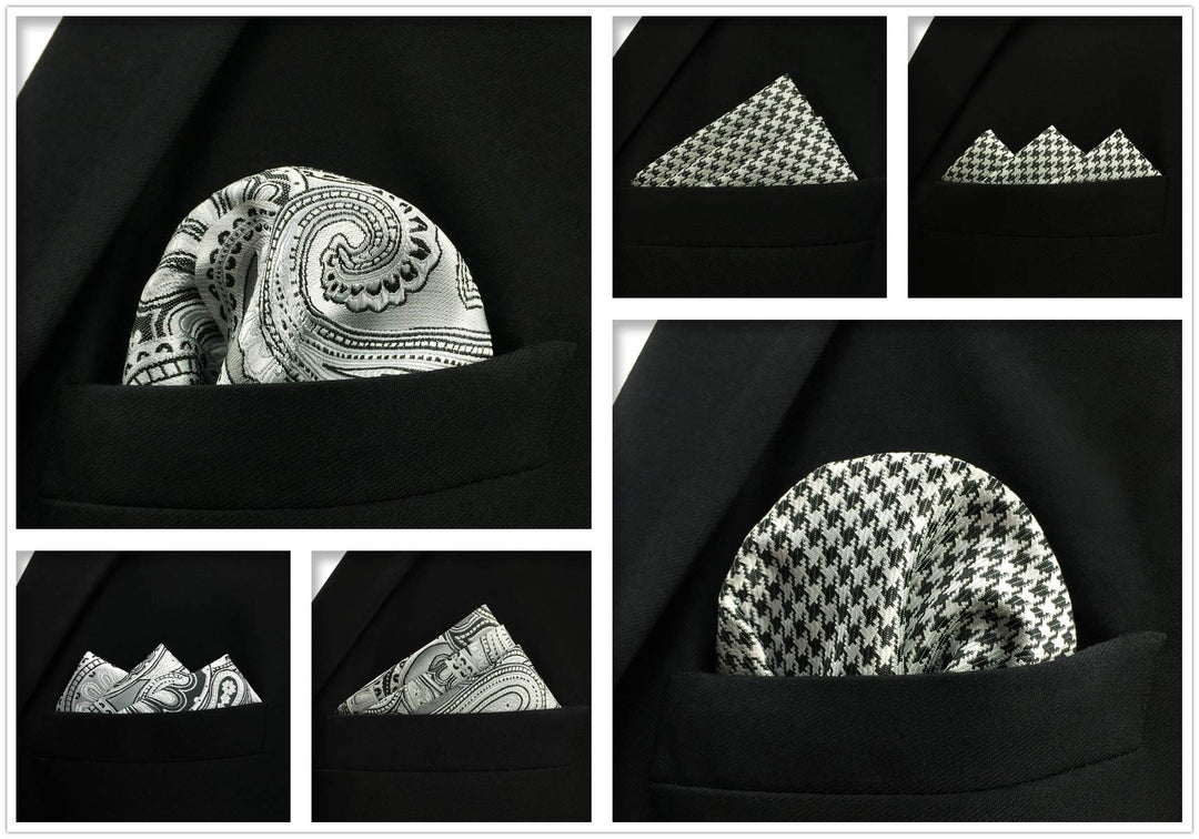 SHLAX&amp;WING 5 Pieces Assorted Mens Silk Pocket Square Handkerchiefs Set 22