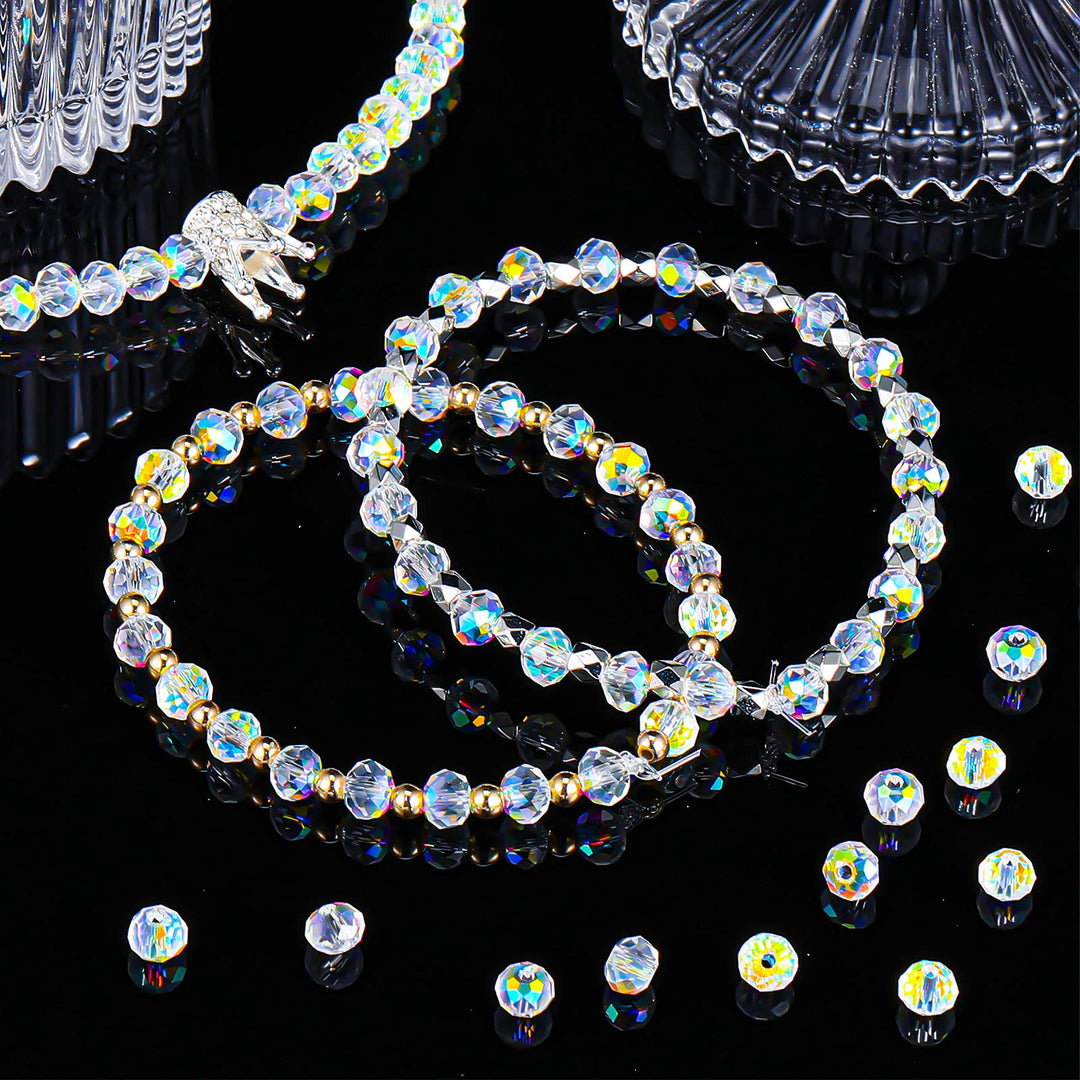800 Pieces Crystal Rondelle Glass Beads Faceted Rondelle Beads DIY Glass Crystal Beads for Bracelets Necklace Pendants Jewelry Making Supplies (AB Color, 6 mm)