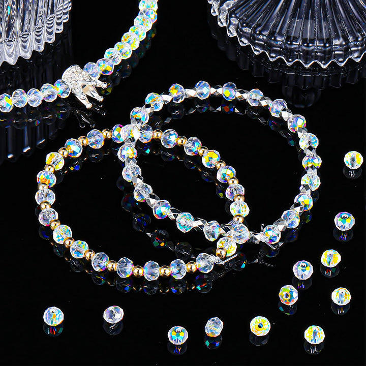 800 Pieces Crystal Rondelle Glass Beads Faceted Rondelle Beads DIY Glass Crystal Beads for Bracelets Necklace Pendants Jewelry Making Supplies (AB Color, 6 mm)