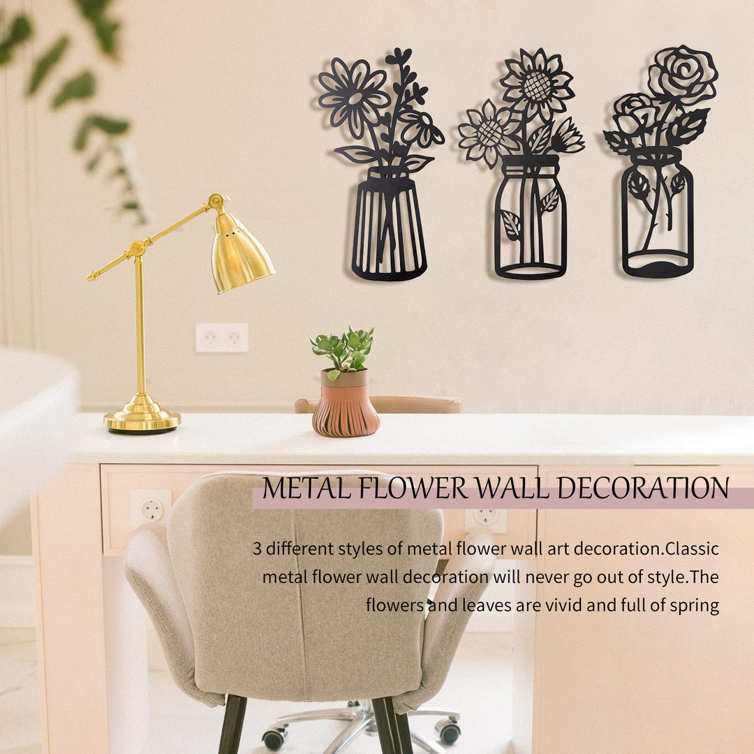 Set of 3 Metal Flowers Wall Decor Metal Flower Minimali
