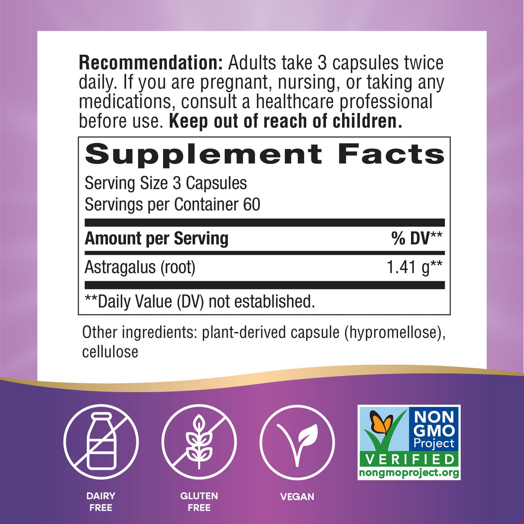 Nature&#39;s Way Astragalus Root - Astragalus Root Herbal Supplement - Traditional Immune Support* - Non-GMO Project Verified - Gluten &amp; Dairy-Free - 180 Vegan Capsules