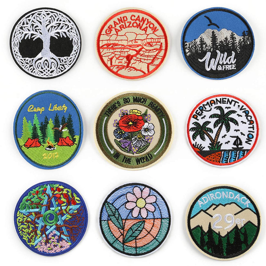 9 PCS Traveller Iron On Patches Embroidered Badge Applique Outdoor Camping Travel Adventure Wild & Free Grand Canyon Arizona Adirondack Flora Patch for Cloth Jacket Jeans Backpack T-Shirt