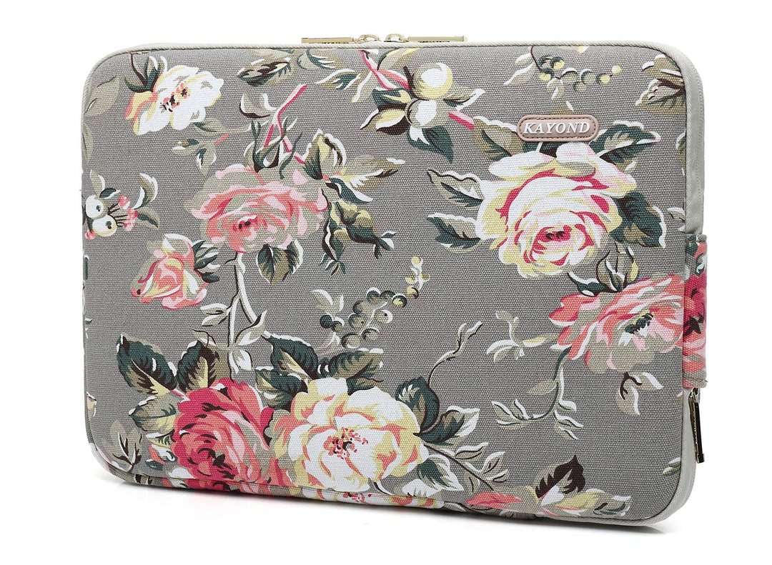 KAYOND Gery Rose Patten Canvas Water-Resistant 13.3 Inch Laptop Sleeve case for 12.5inch 13inch Notebook Computer 12.9 Pocket Tablet