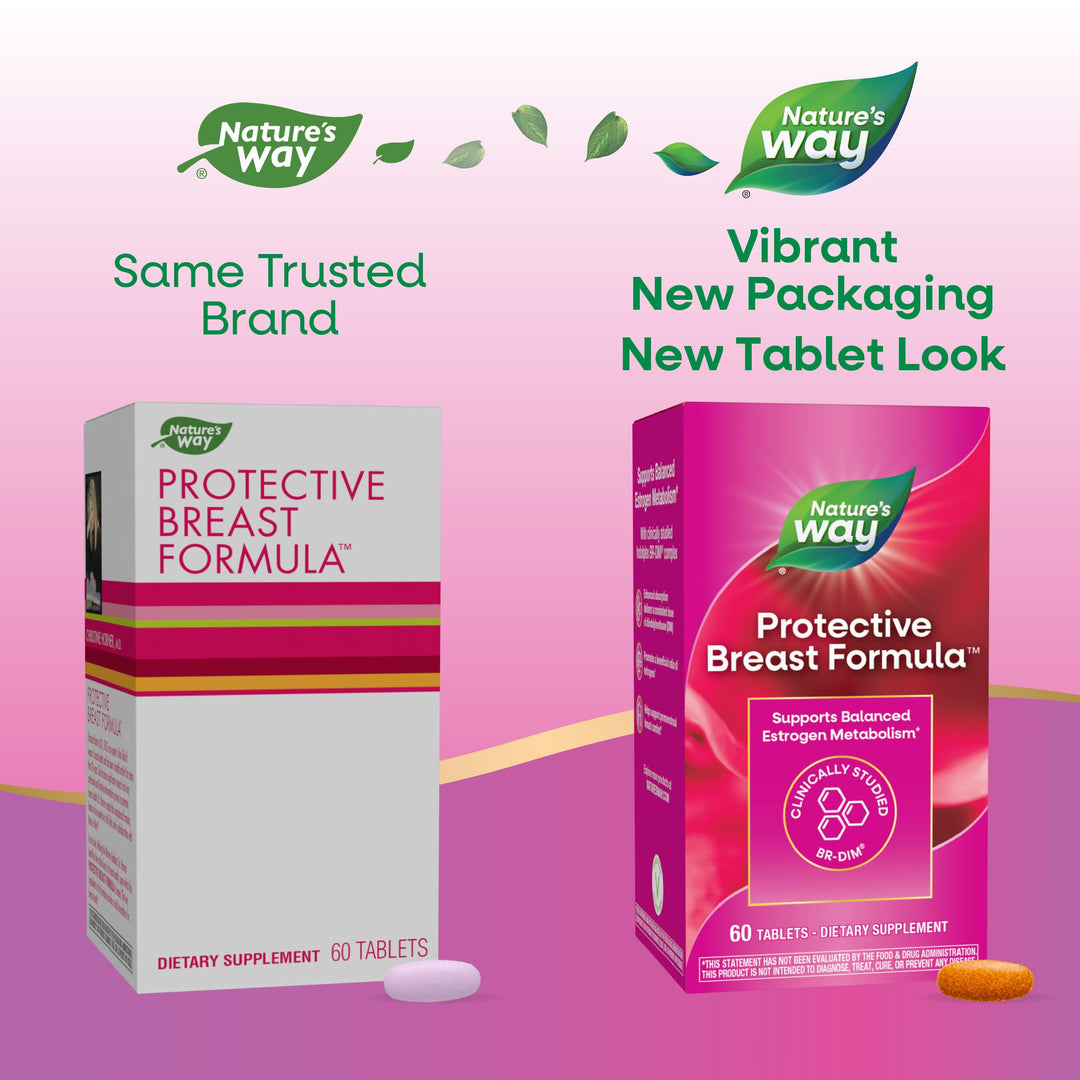 Nature&#39;s Way Protective Breast Formula, Supports Balanced Estrogen Metabolism*, Supports Premenstrual Breast Comfort*, with BR-DIM, Turmeric Extract, and Vitamin D3, 60 Tablets (Packaging May Vary)
