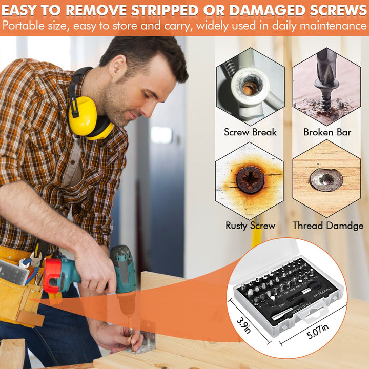 33pcs Damaged Screw Extractor Set, Stripped Screws Remover with Magnetic Extension Bit Holder &amp; Socket Adapter, 33-in-1 All-Purpose Broken Bolt Easy Out Extractors, Portable Maintain Tools for Bolts