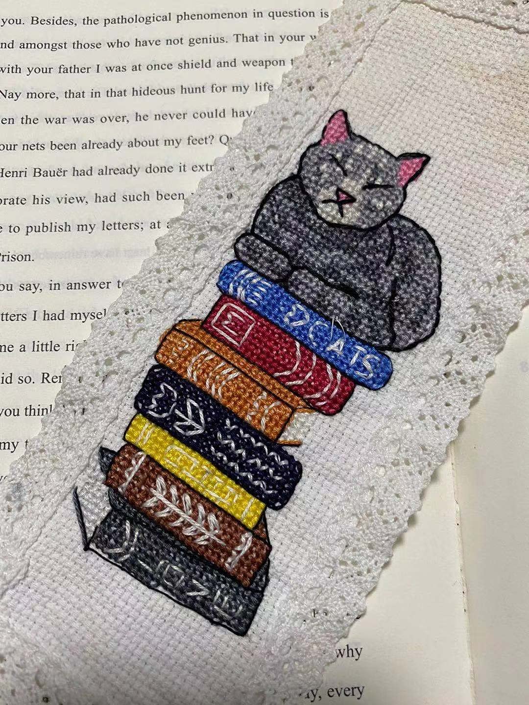 7 pcs of, Meow, Meow,The Cats Bookmark Cross Stitch Kits, 100% Cotton Thread, aida Fabric Bookmark DIY, Cat Cross Stitch Bookmark