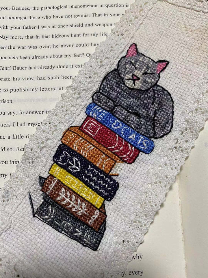 7 pcs of, Meow, Meow,The Cats Bookmark Cross Stitch Kits, 100% Cotton Thread, aida Fabric Bookmark DIY, Cat Cross Stitch Bookmark
