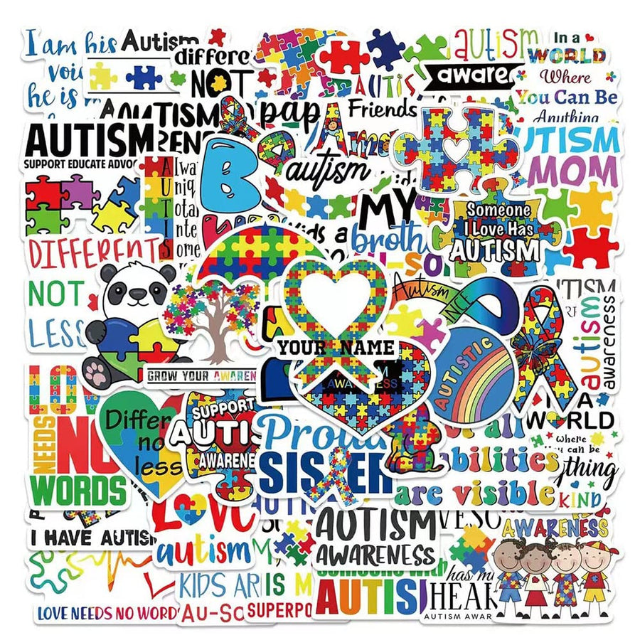 Autism Stickers |50 Pcs Autism Awareness Waterproof Vinyl Decals for Water Bottles Laptop Luggage Cup Computer Mobile Phone Skateboard Guitar Helmet Snowboard Décor