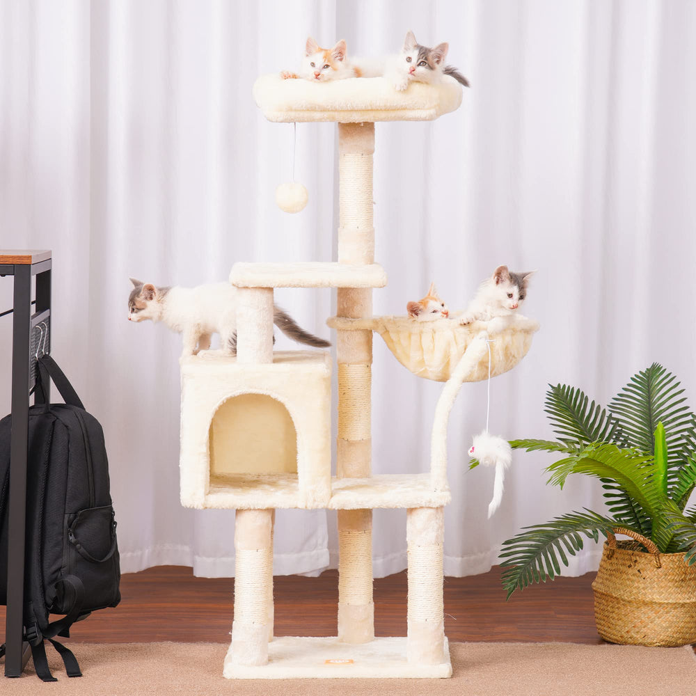 Cat Tree Cat Tower Condo with Sisal-Covered Scratching Posts and Basket for Kitten Light Gray HCT002SW