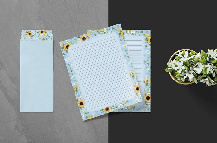 Floral Paper Stationery Set, 100 Piece Set (50 Lined Sheets + 50 Matching Envelopes), Letter Size 8.5 x 11 inch, 6 Designs, Double Sided/Lined Printing Paper,