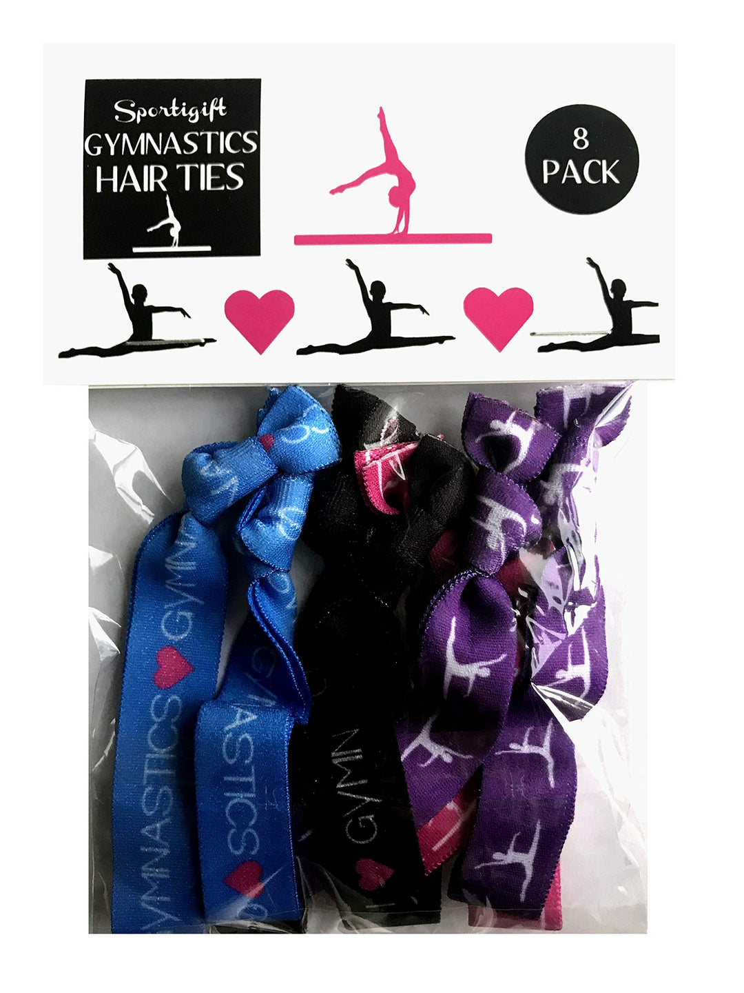 8 Piece Gymnastics Hair Elastic Set - Accessories for Gymnasts, Women, Girls, Gymnastics Teachers and Coaches, Gymnastics Classes - MADE in the USA