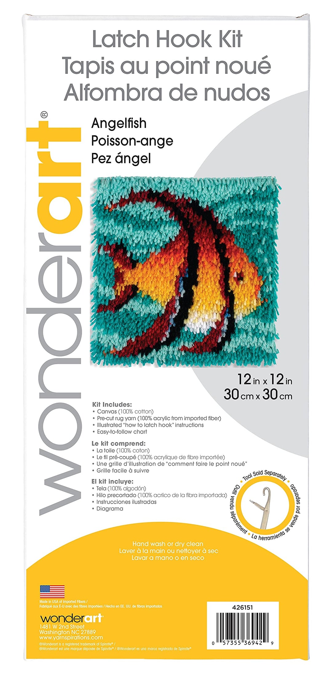 Wonderart Angel Fish Latch Hook Kit, 12 X 12