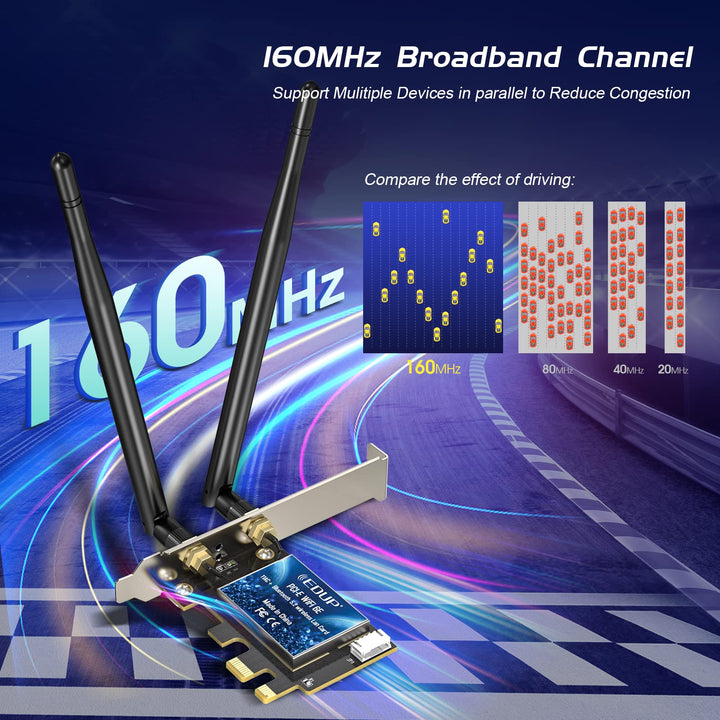 WiFi 6E PCIe WiFi Card AX210NGW Bluetooth 5.2 AX5400M 802.11ax Tri-Band 6G/5.8G/2.4GHz 6dBi Antenna PCIE Wireless Network Cards for Desktop PC Support Windows 11/10 64-bit