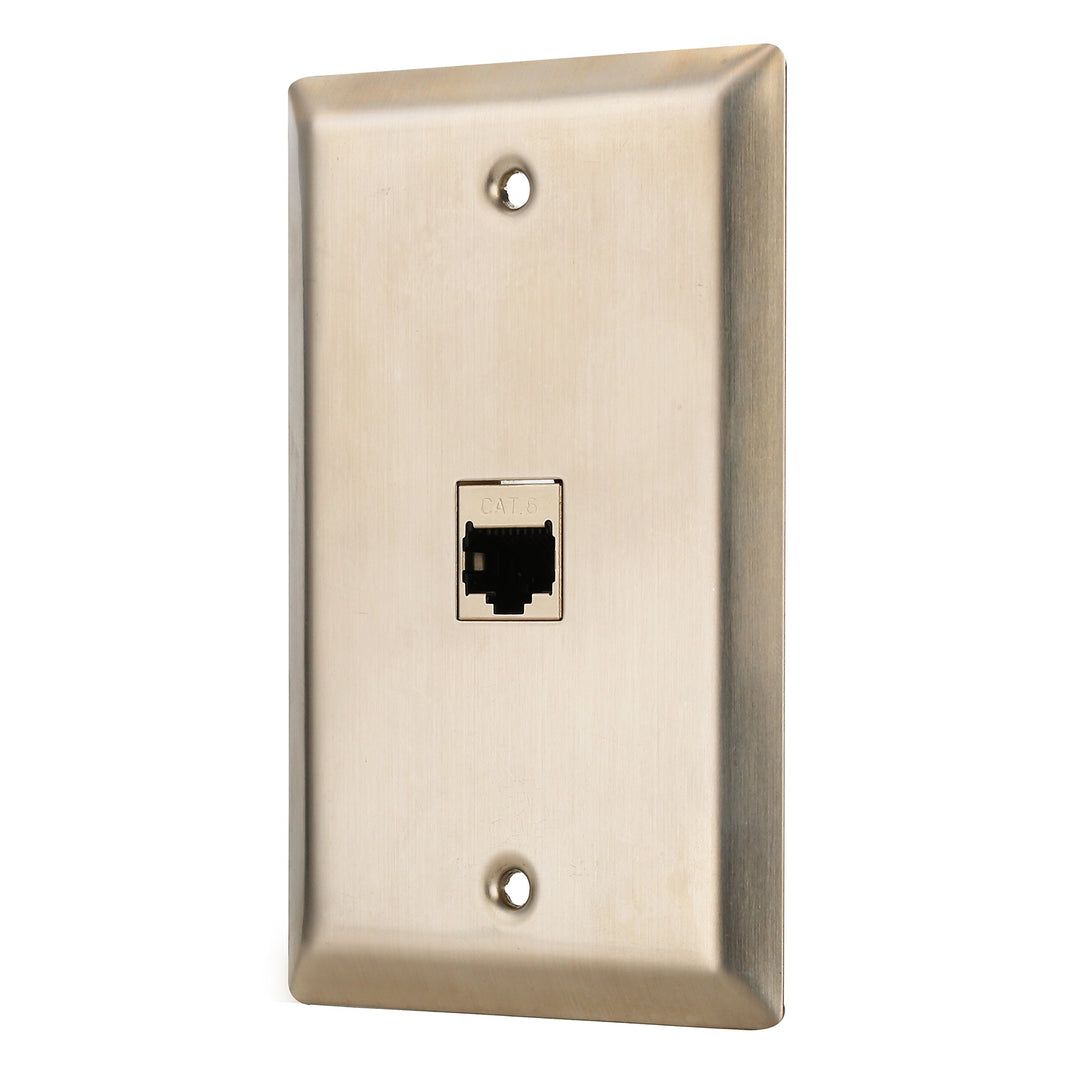 1 Port Cat 6 Shielded Female to Female Stainless Steel Wall Plate