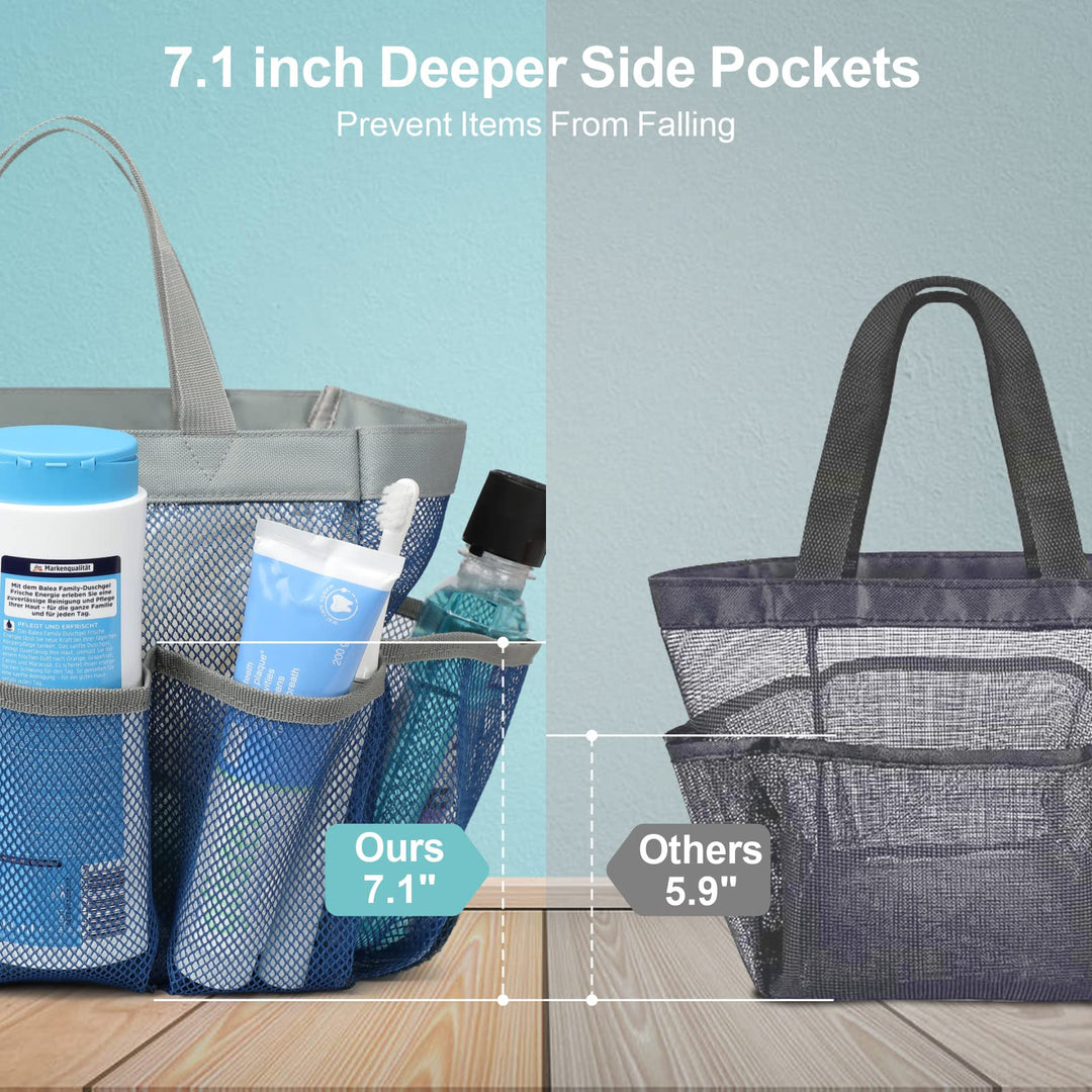 Mesh Shower Caddy Portable, Shower Caddy Quick Dry Hanging Shower Bag for College Dorm Essentials, 8 Pockets Deeper Bath Shower Caddy Basket for Bathroom Camp Gym Swim Travel Outdoor, Blue