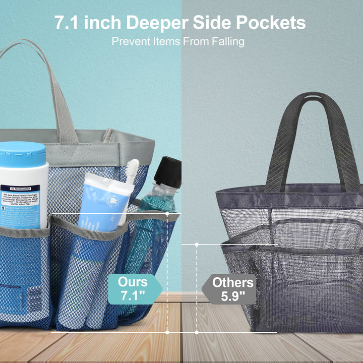 Mesh Shower Caddy Portable, Shower Caddy Quick Dry Hanging Shower Bag for College Dorm Essentials, 8 Pockets Deeper Bath Shower Caddy Basket for Bathroom Camp Gym Swim Travel Outdoor, Blue